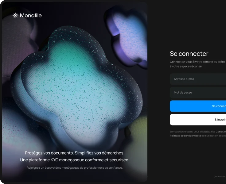 Écran de connexion de la plateforme Monafile